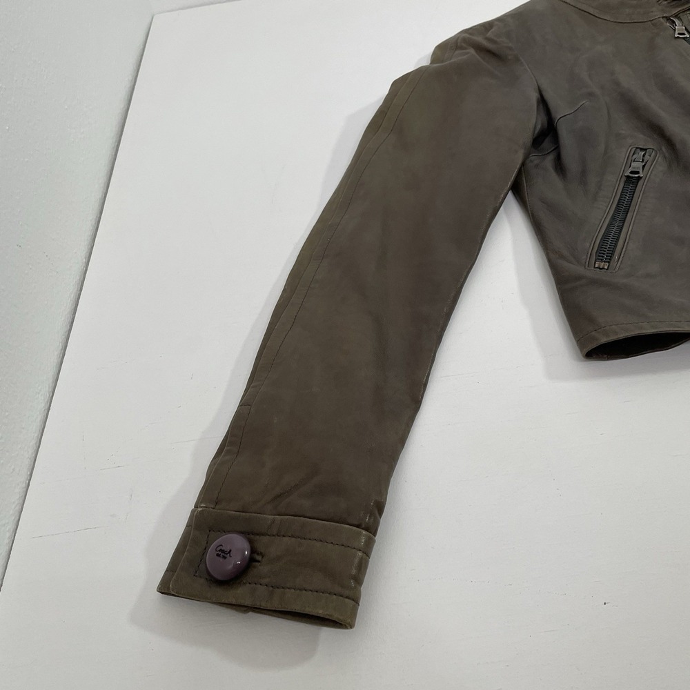 Coach Brown Leather Mid Jacket Womens Size 2 Distressed Zippers Made in Turkey - Picture 15 of 16